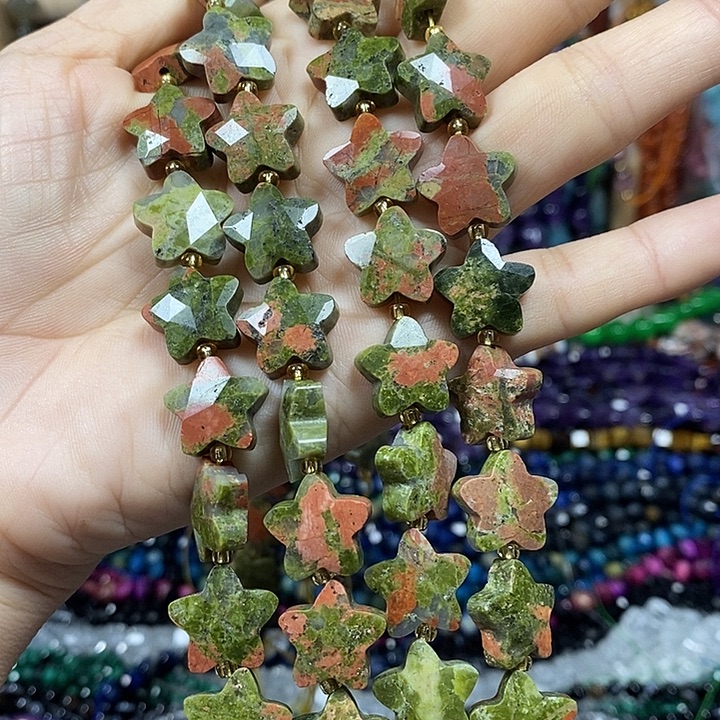 玛瑙/玉髓未镶嵌珠宝半成品天然花绿宝切面五角星卡14mm