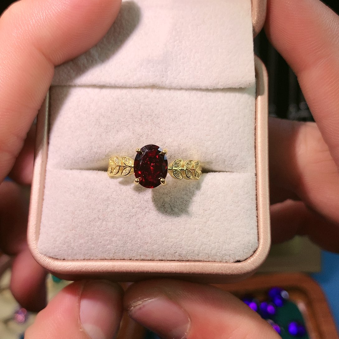 石榴石戒指银S925镶嵌