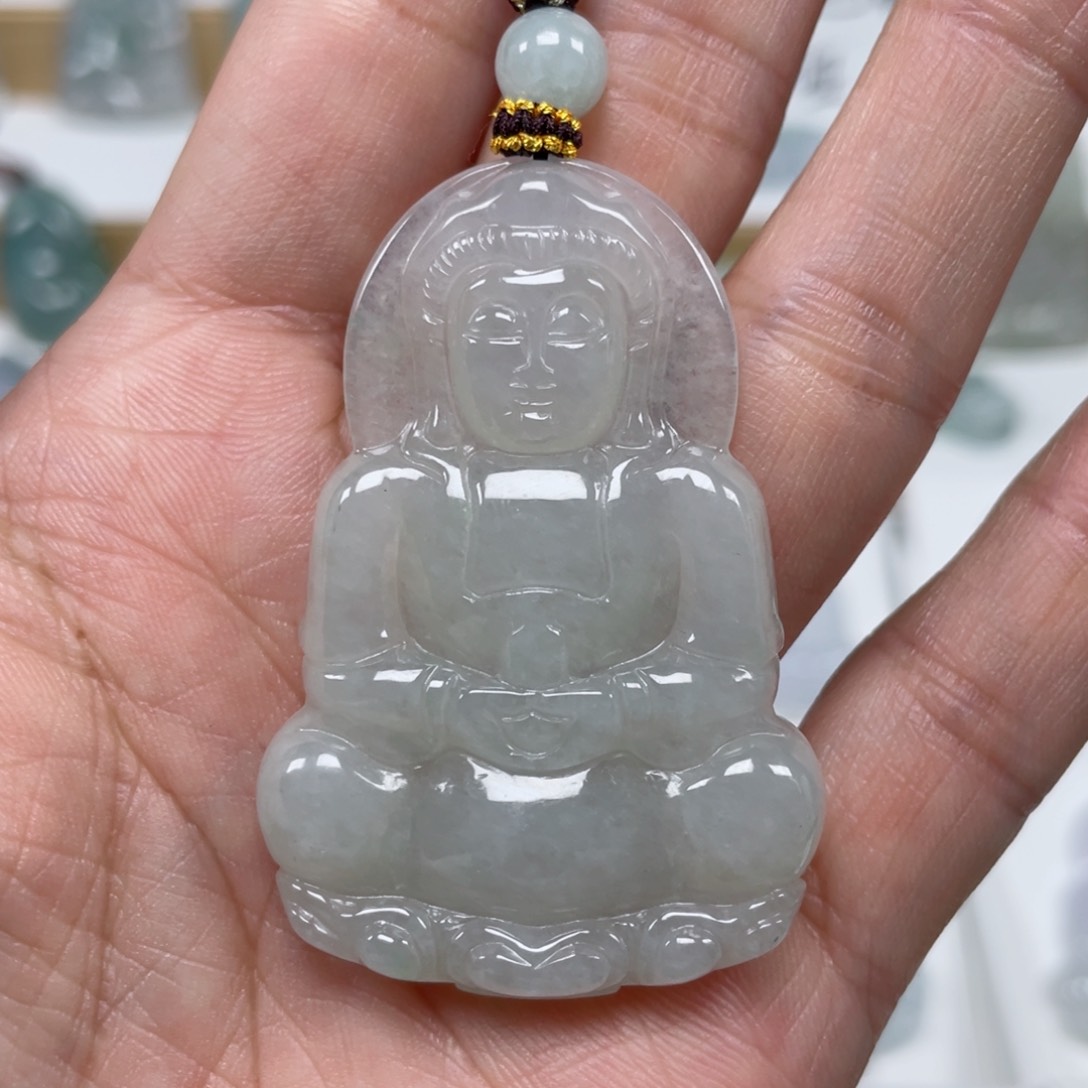 翡翠颈饰未镶嵌遗***月天然翡翠观音A货96号