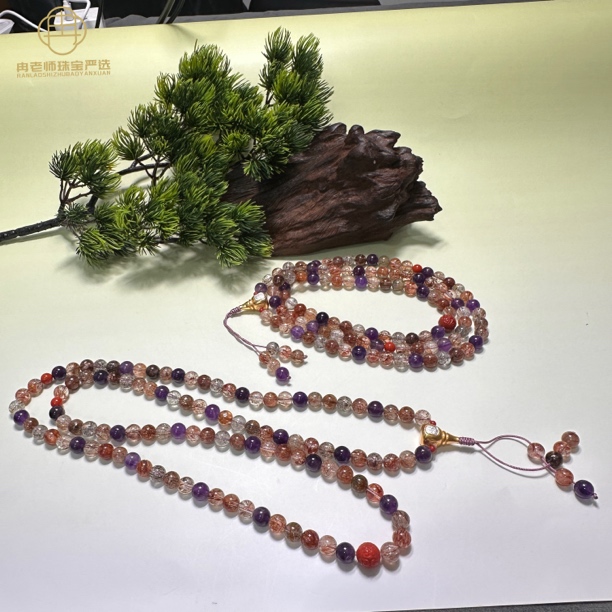 BG92天然水晶黑加仑超七项链7mm+多样性发其一