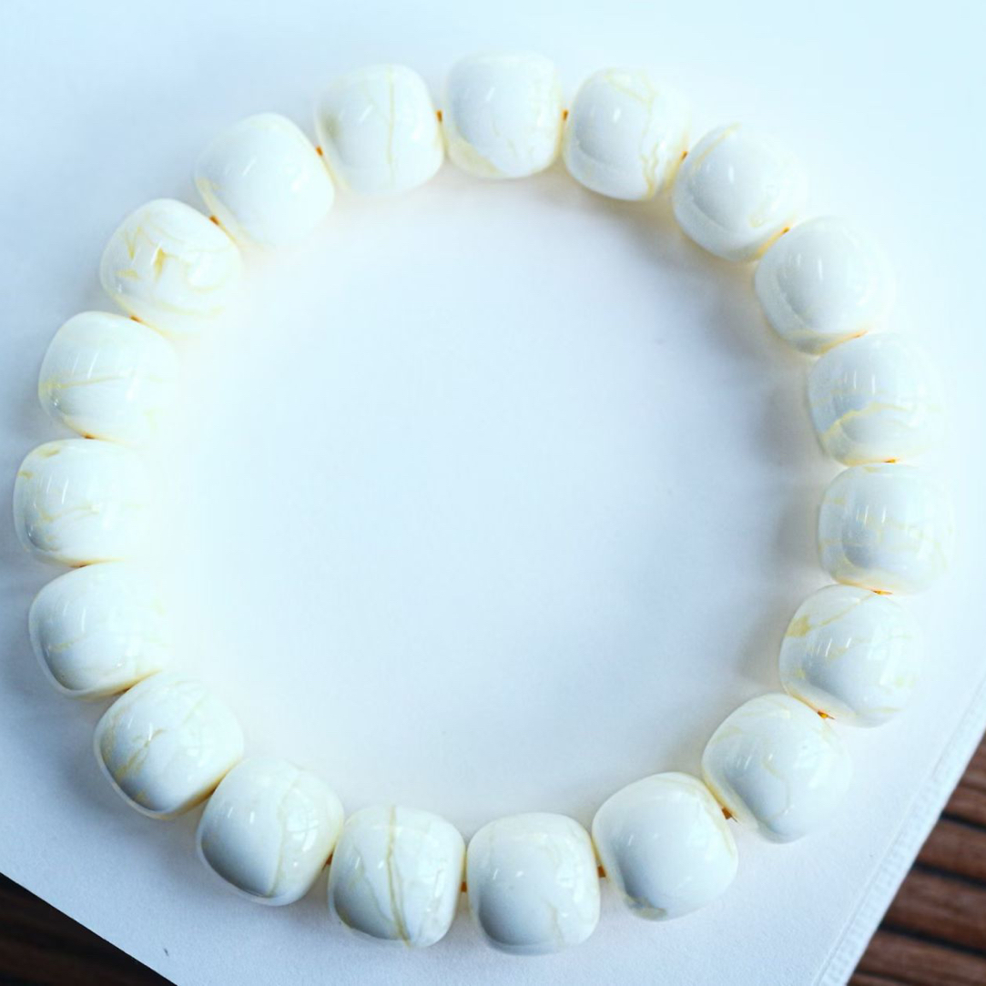 同料12mm俄料漆瓷白闪电纹老型珠手串 瓷釉级蜡质浓郁19.87克