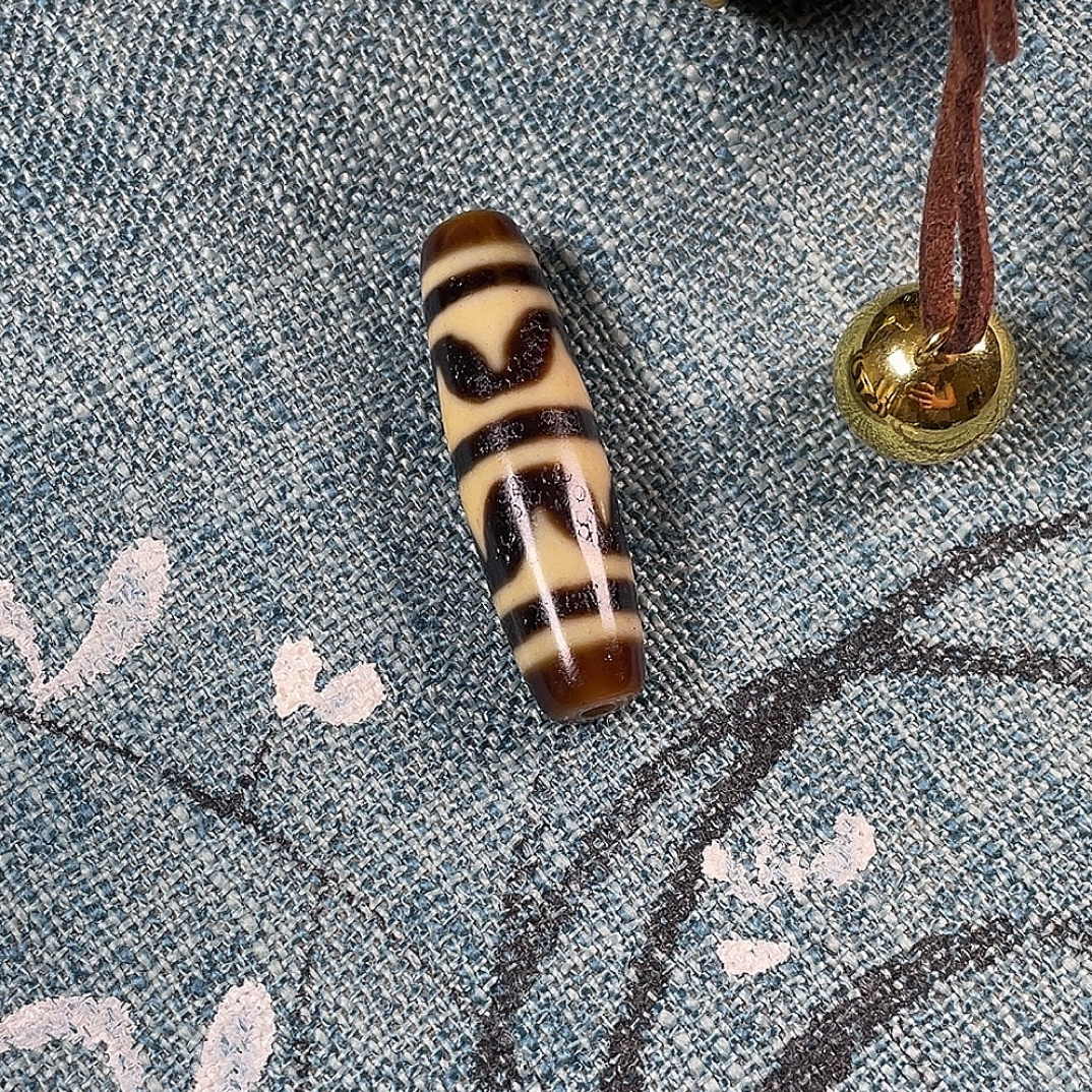 正品台珠老牙黄双虎牙天珠玛瑙吊坠可做项链配珠可选轻奢生日礼物