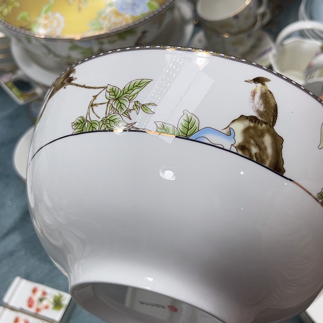 瓷片琴瑟八寸汤碗一个微瑕