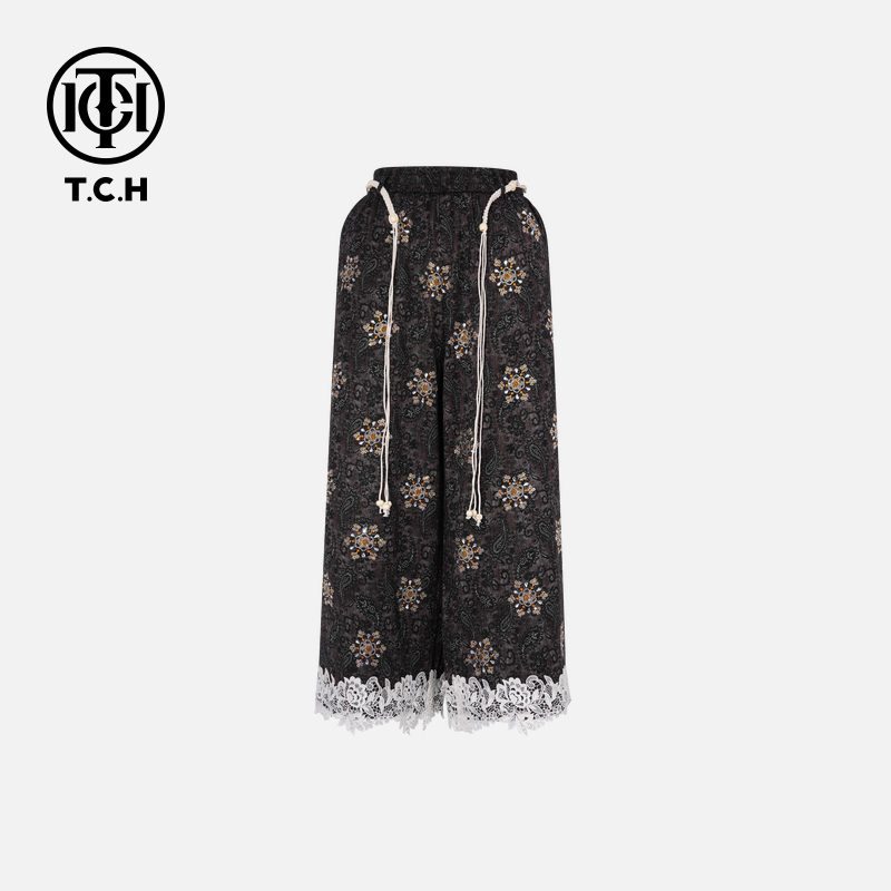 TCH私服烫钻工艺时尚百搭舒适蕾丝休闲裤女T75B20E5053轻奢tch