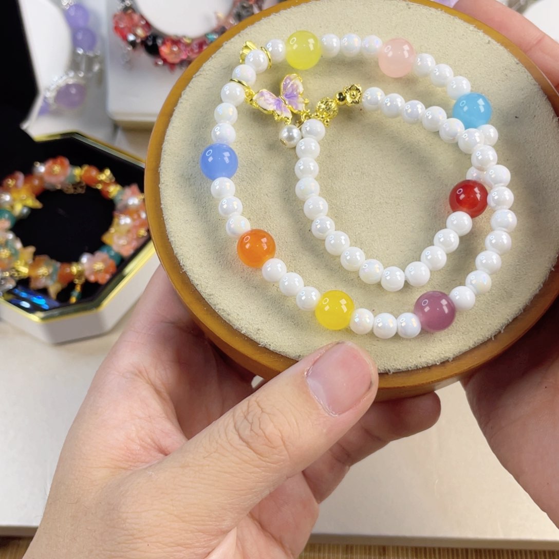 水晶手串银S800镀金镶嵌