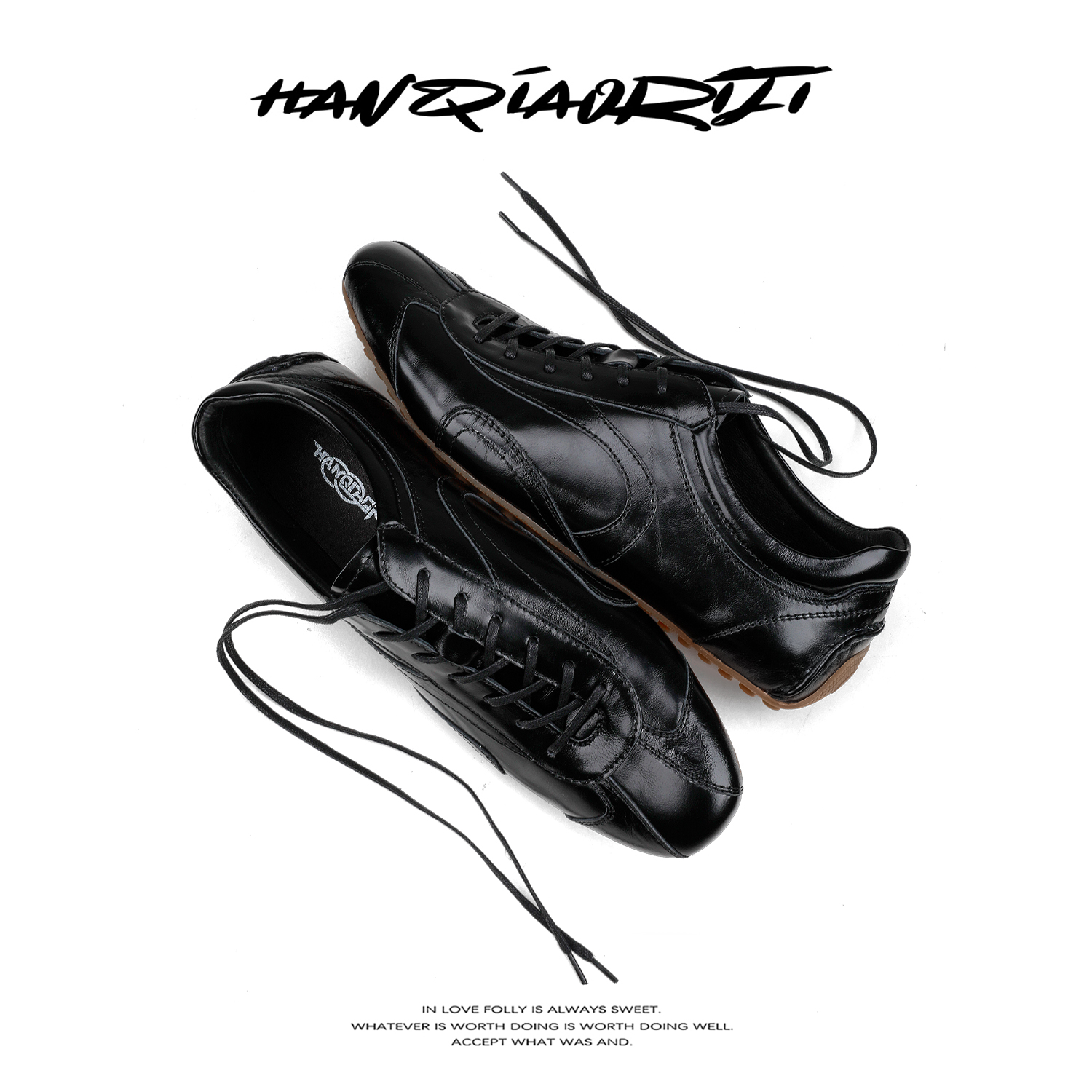 韩桥日记[幽渊系列]“行走2.0”真皮头层牛皮黑色低帮德训薄底鞋