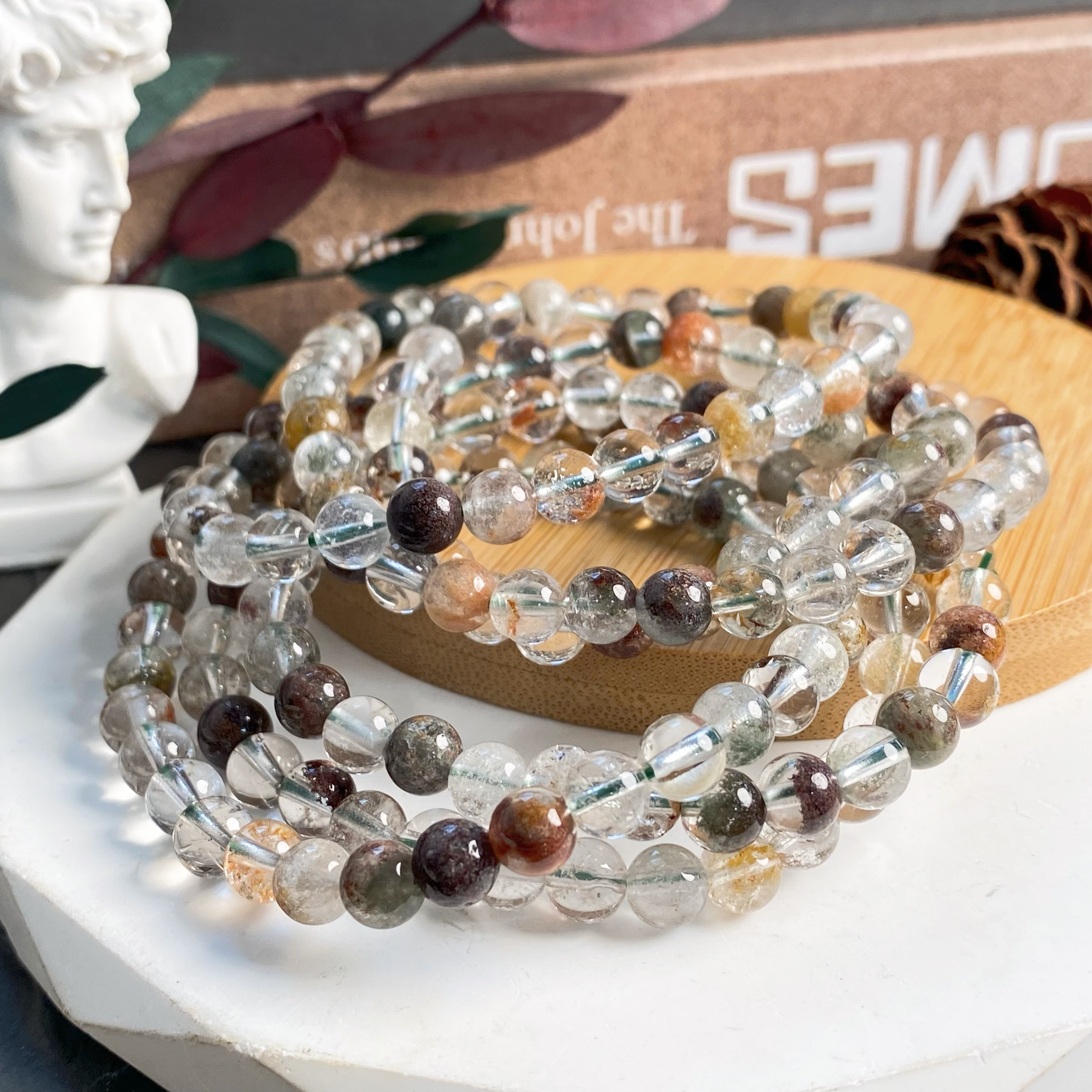 【书记甄选】天然四季幽灵三圈手链  多样性发一件 约6mm  XL1290