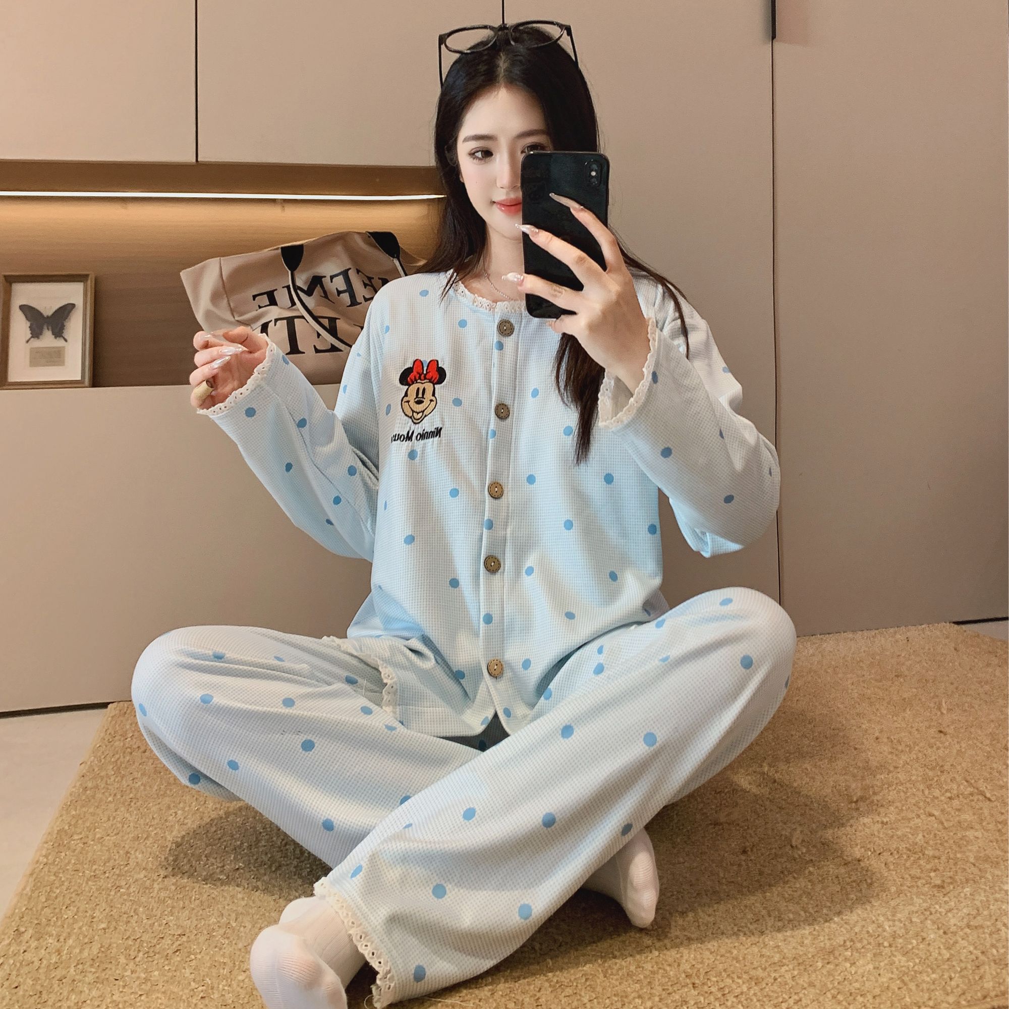 【带胸垫】秋冬季保暖羊绒加厚加绒大码产妇喂奶居家月子服睡衣套装