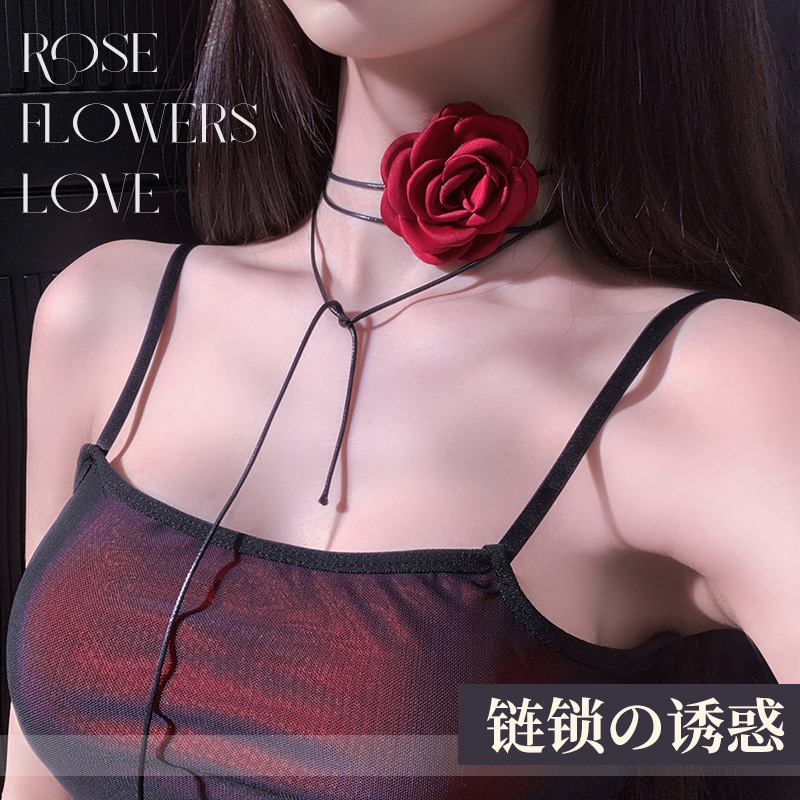 非金属布艺吊坠 自由系带INS网红玫瑰花颈环百搭