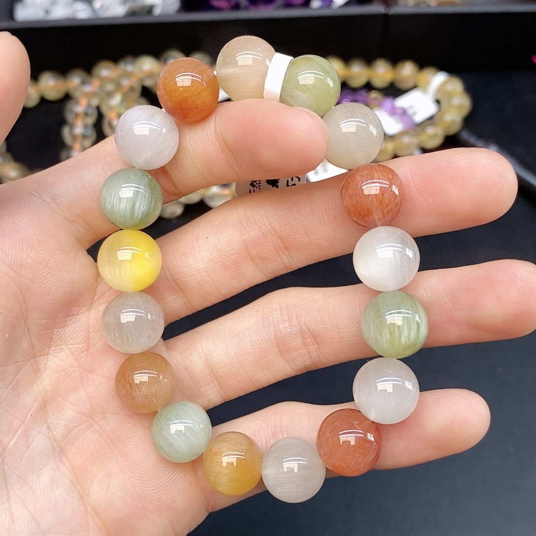 水晶手链未镶嵌25彩兔毛11mm