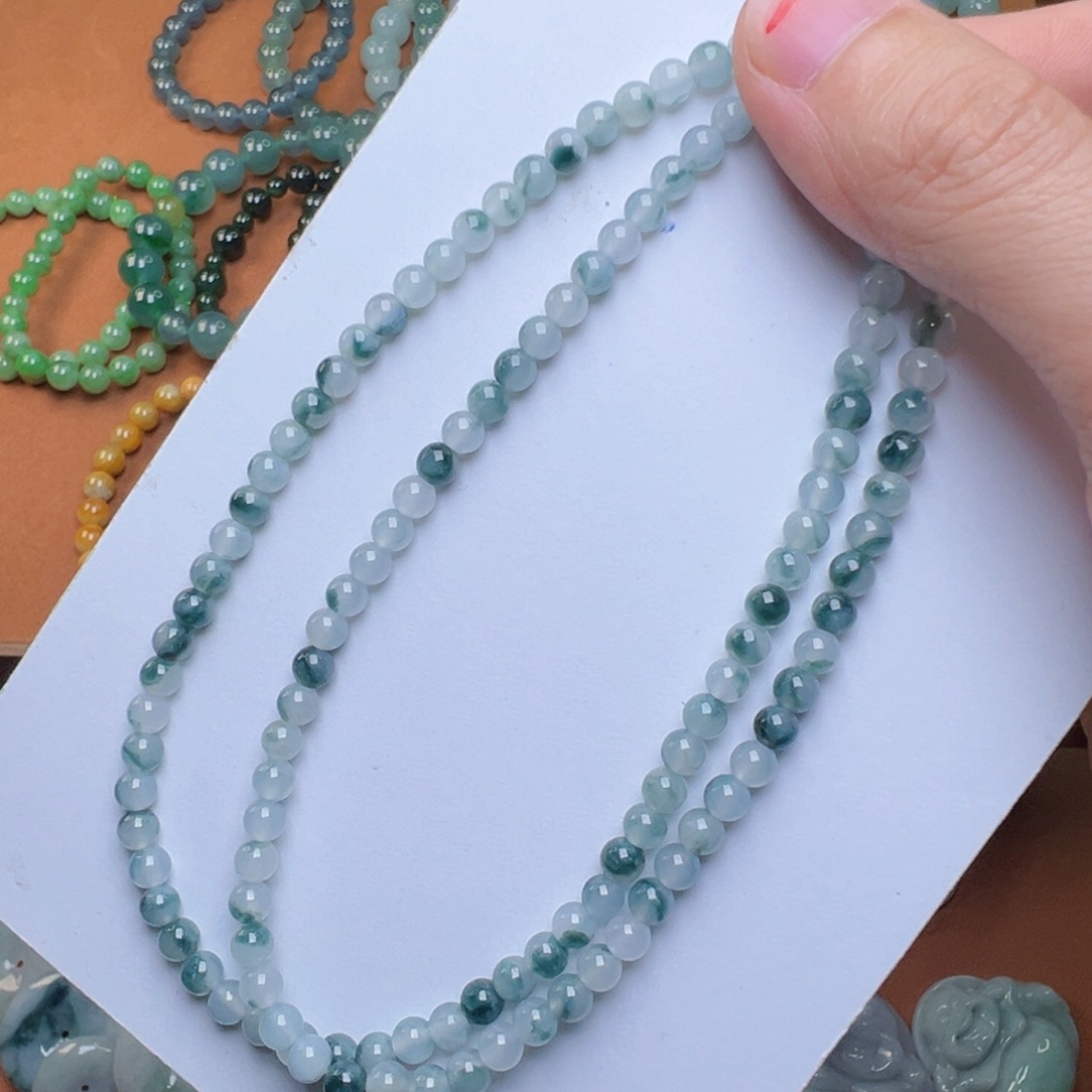 翡翠未镶嵌手串翡翠项链天然翡翠A货卡4mm