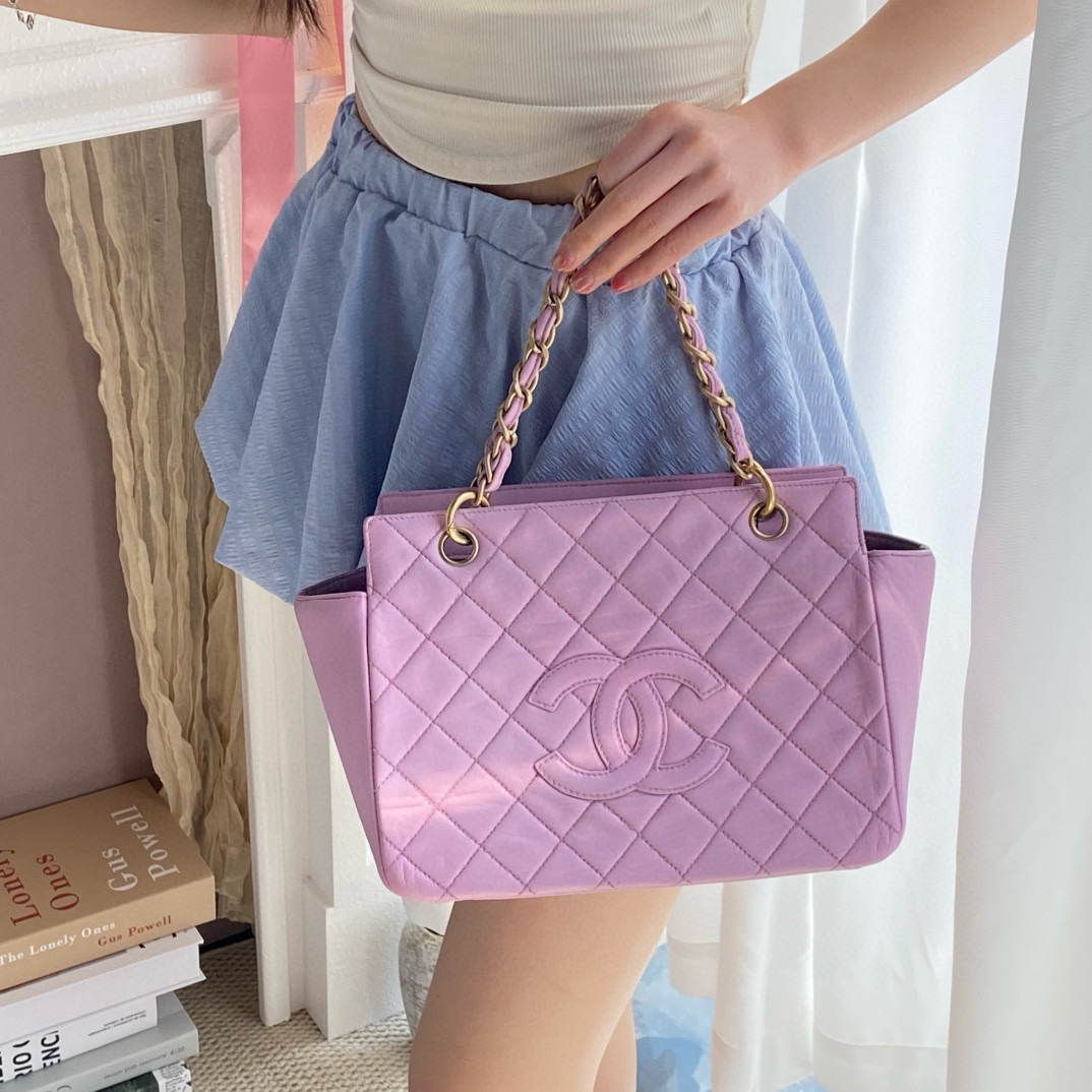 95新 Chanel/香奈儿 chanel樱花雪粉ppt菱格纹手提单肩包