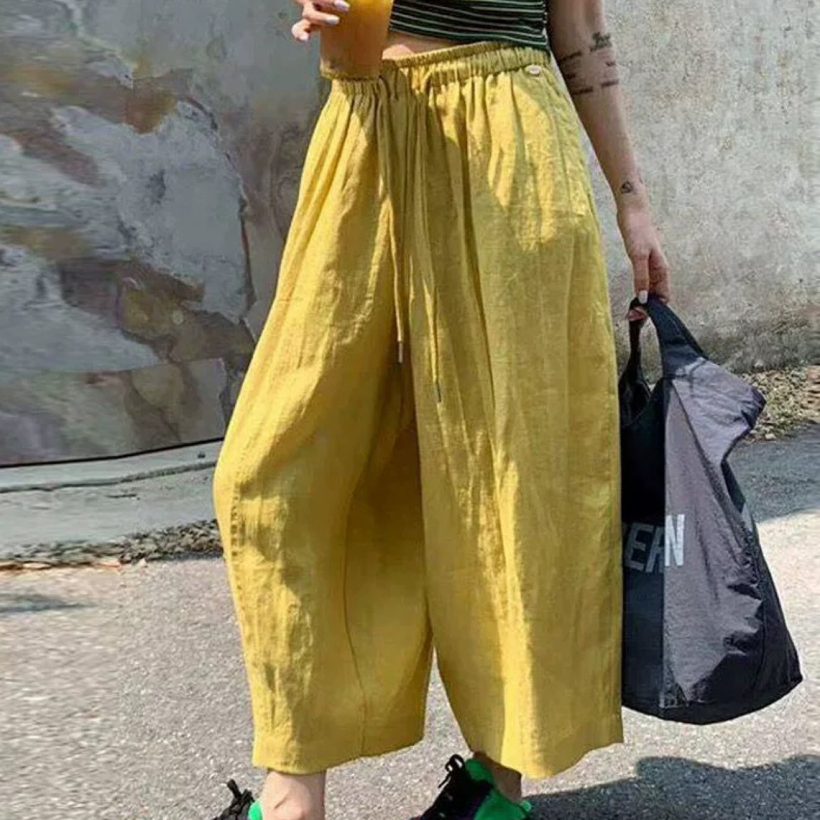 蜜柚家 夏款超薄棉麻显瘦九分气球裤