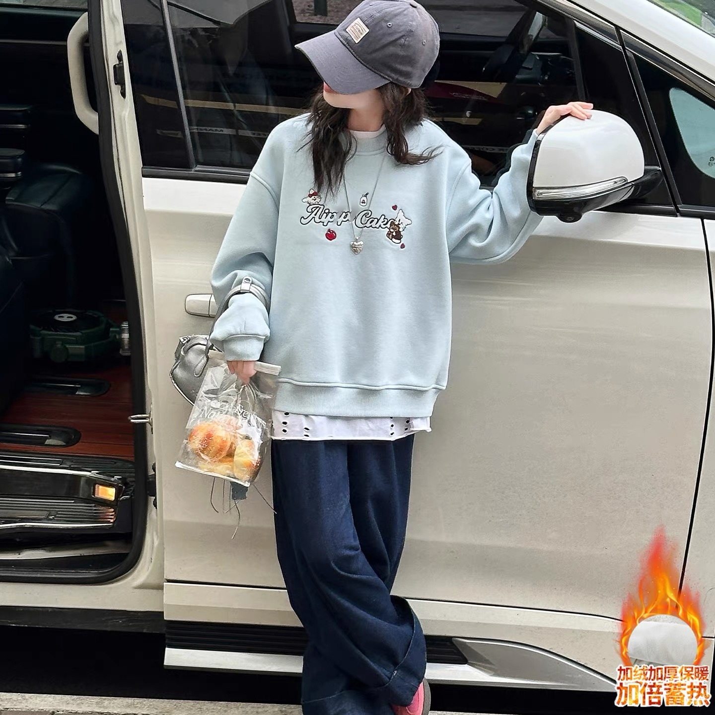 冬款洋气猫咪卡通刺绣加绒女童圆领卫衣 F263 263 K