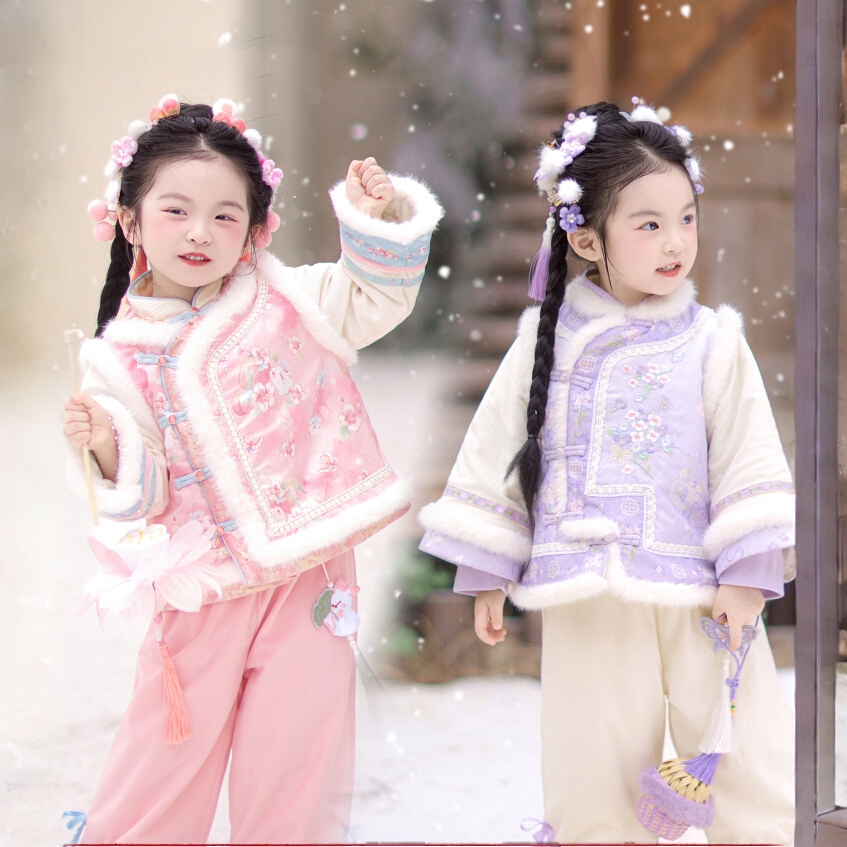 童锣湾女童汉服冬装中国风套装 拜年服儿童中式唐装【婉紫 · 雪桃】