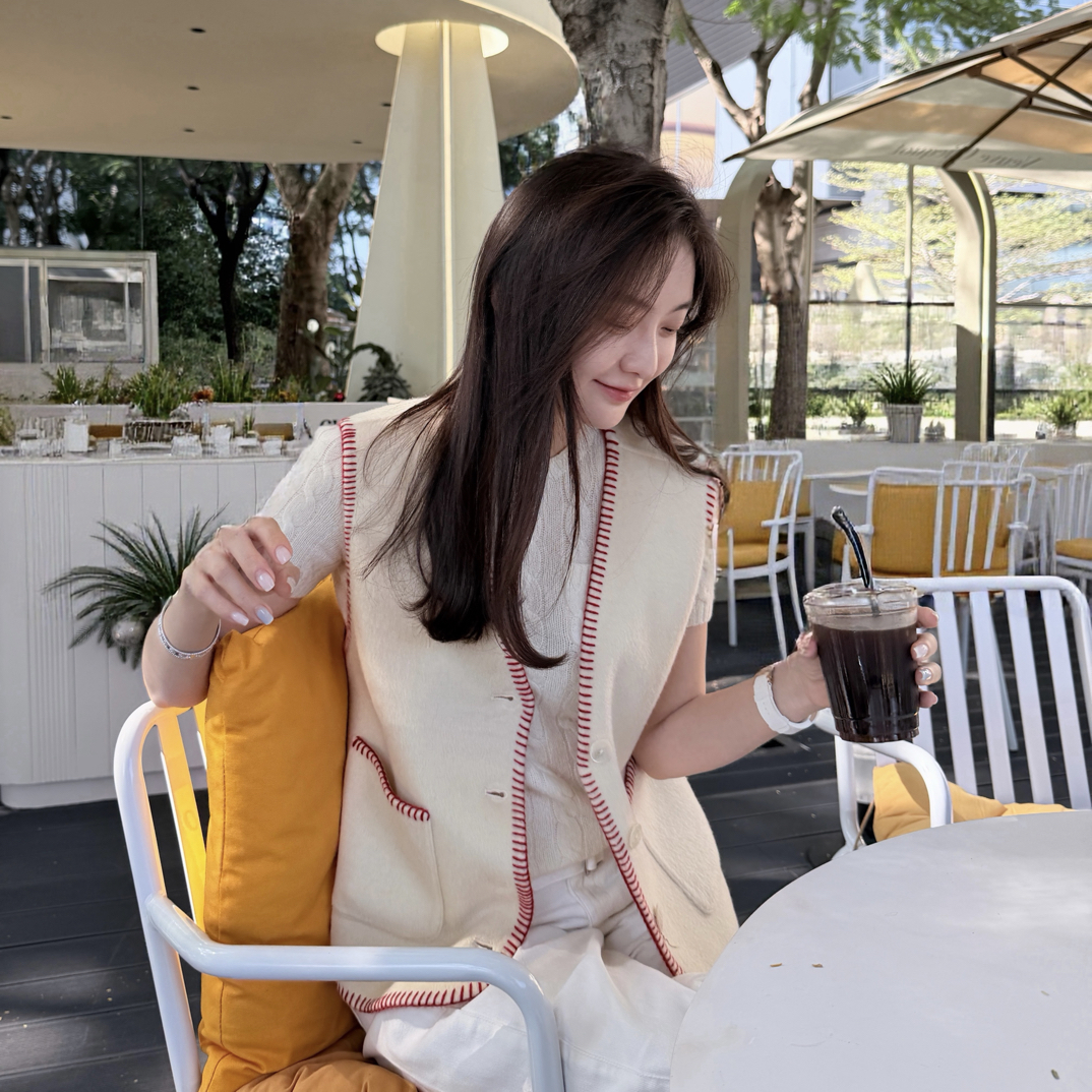 Tsuen荃壹“莓莓心事”秋冬时尚保暖羊毛羊驼无袖马甲双面呢洋气