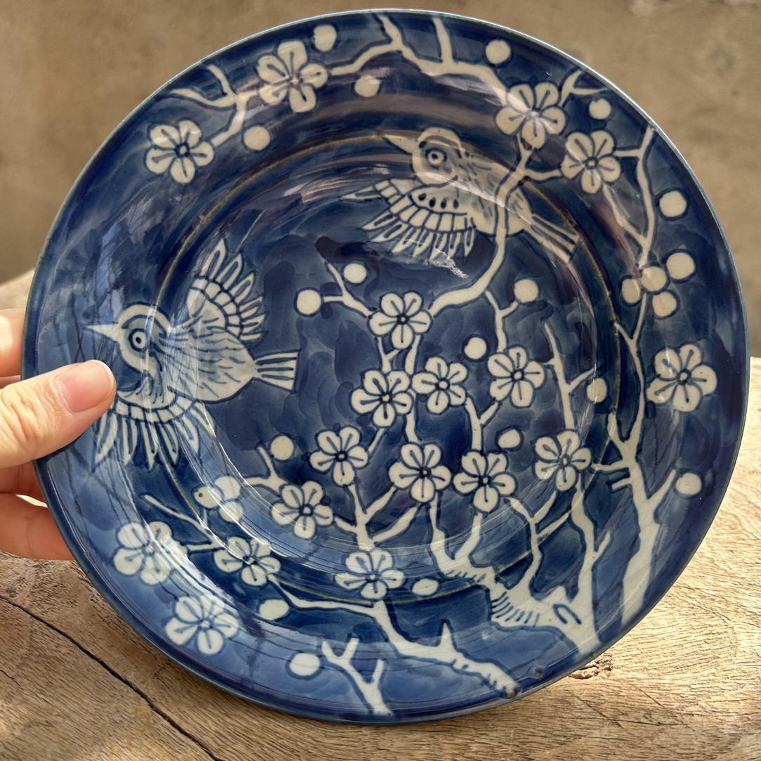 【近山古美】梅花鸟盘手工手绘