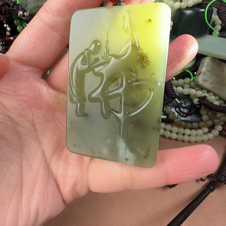 和田玉颈饰银S925镶嵌