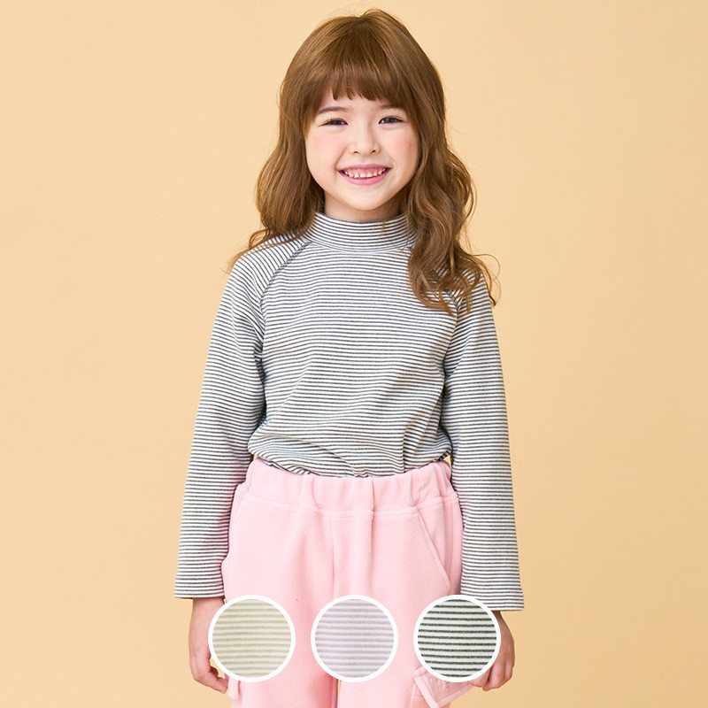 韩国童装2025新款儿童高领打底衫条纹圆领长袖T恤弹力舒适童上衣