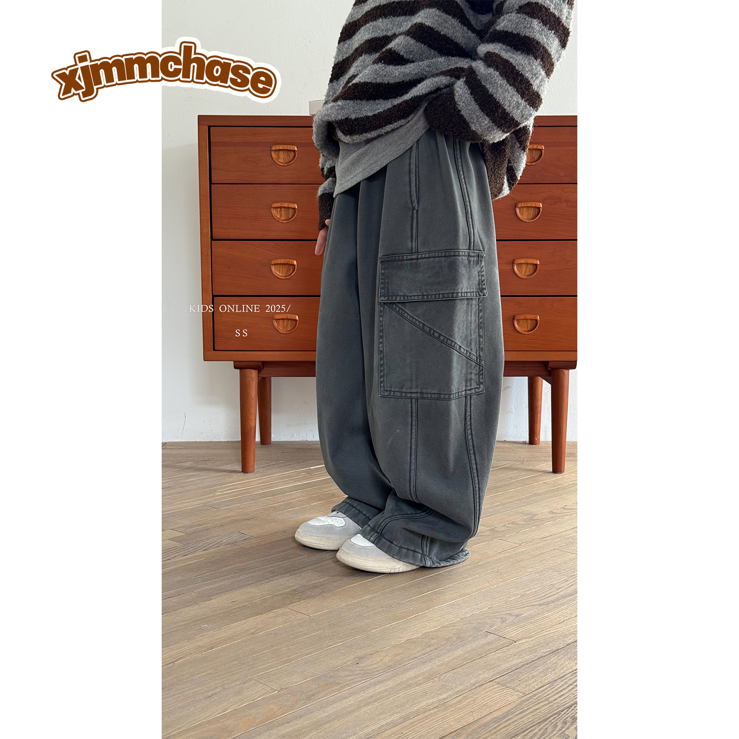 虾酱麻麻男童加绒牛仔裤冬季2025新款男孩工装长裤保暖儿童休闲裤