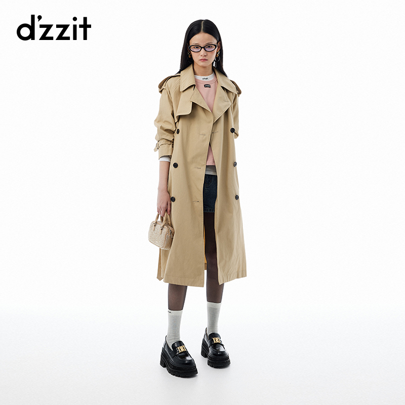 dzzit地素风衣春秋法式英伦风宽松中长款切尔西外套女3I3F602