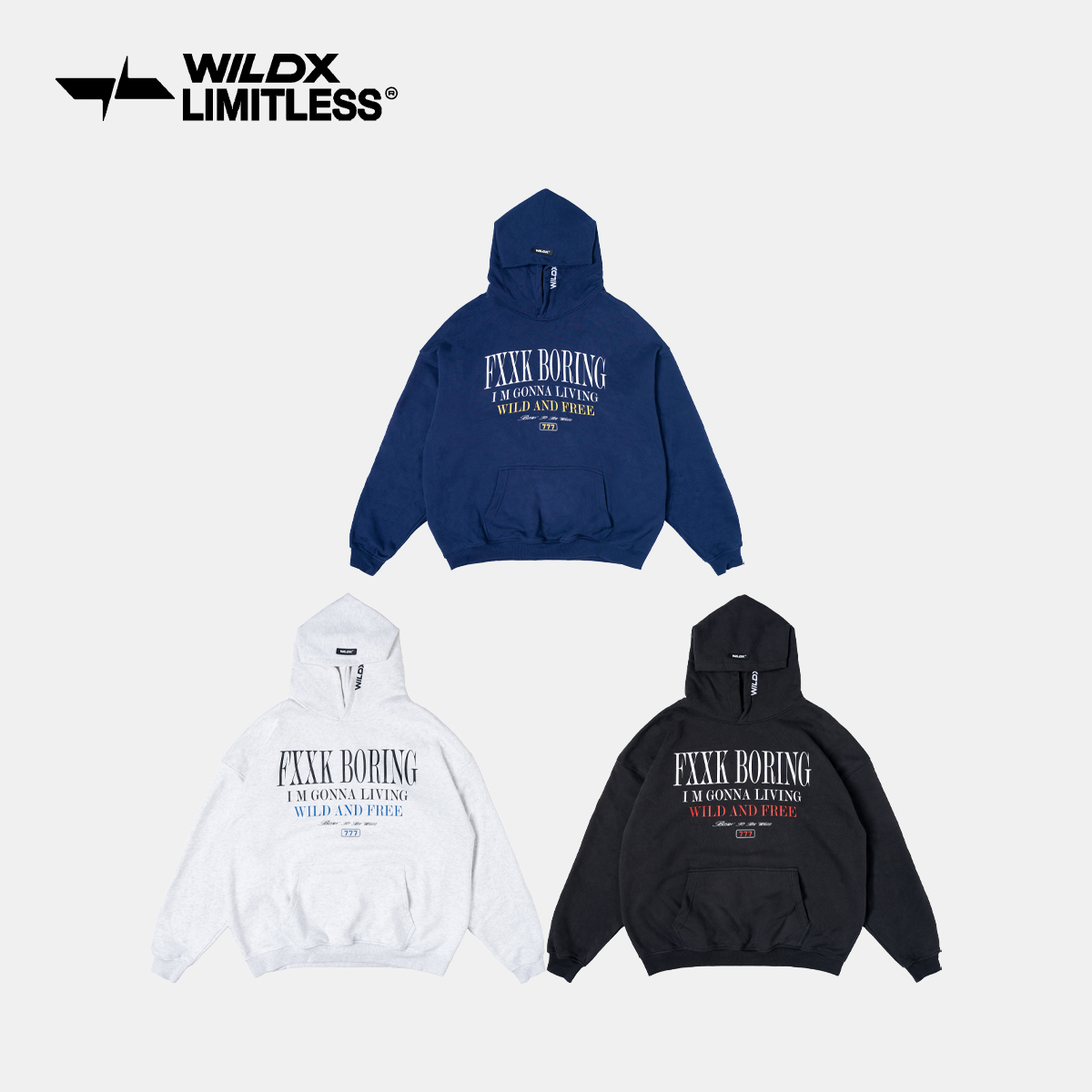 WildX「撒野无限」基础薄绒刺绣标语潮牌美式情侣男女连帽卫衣