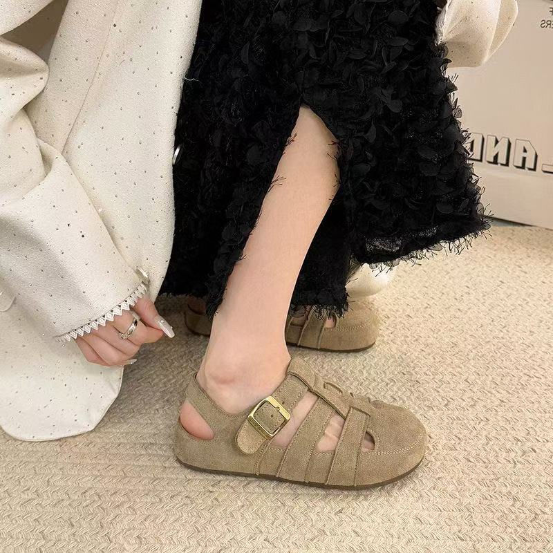 【顺丰速达】复古森系罗马凉鞋2025平底两穿镂空勃肯包头休闲猪笼鞋