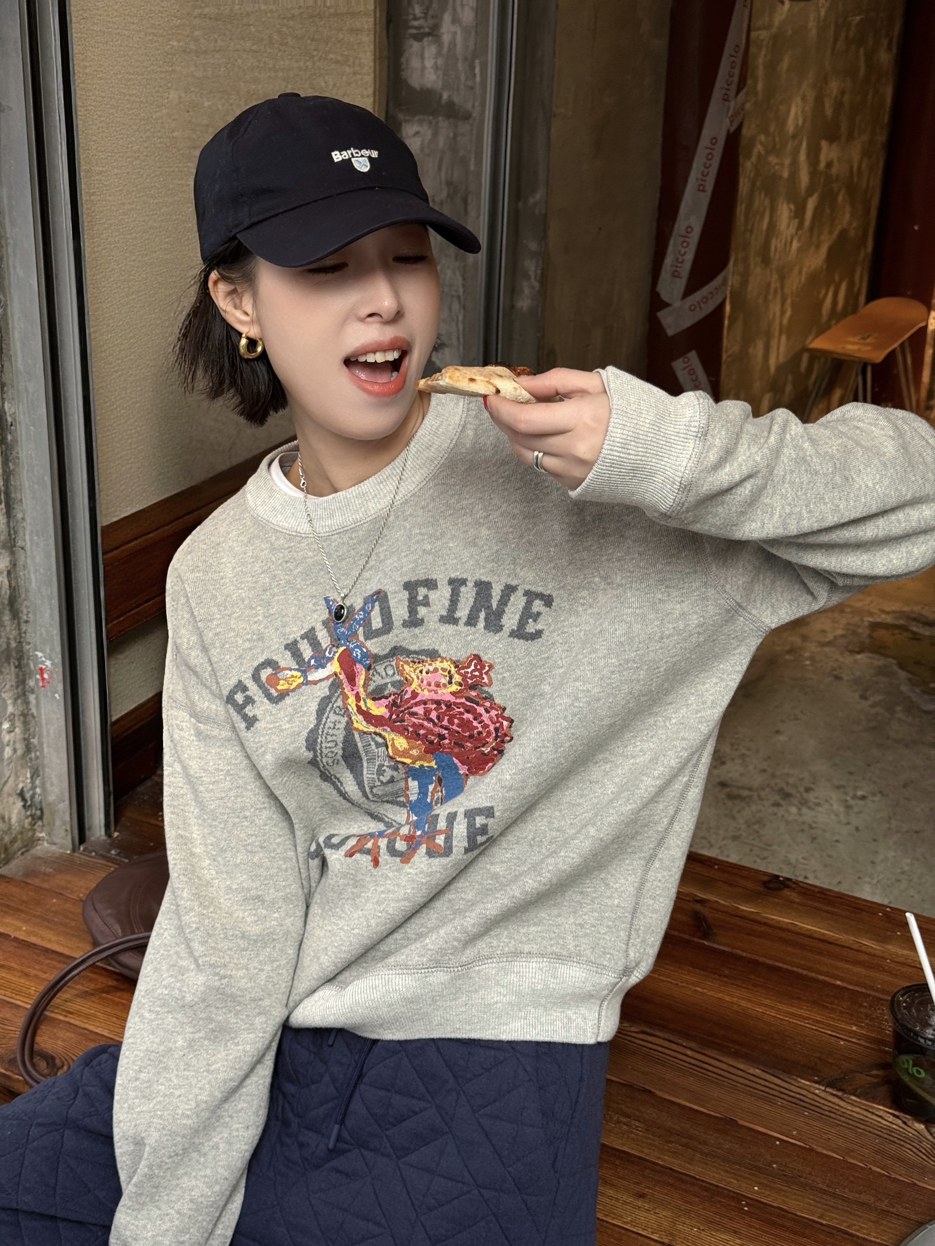 LANGQING 火烈鸟卡通印花圆领纯棉舒适毛衣47497#