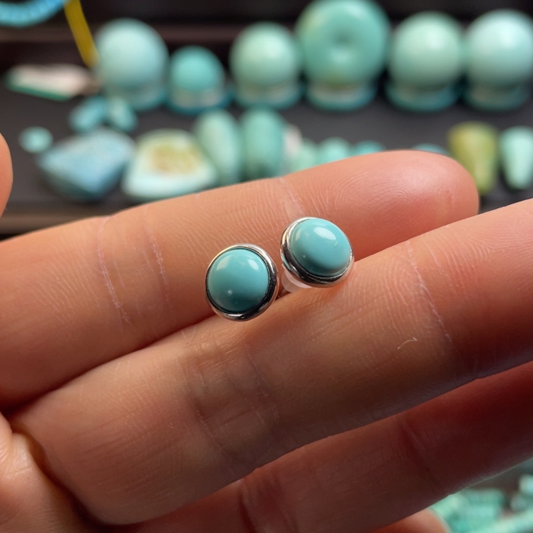 绿松石颈饰银S925镶嵌七**开