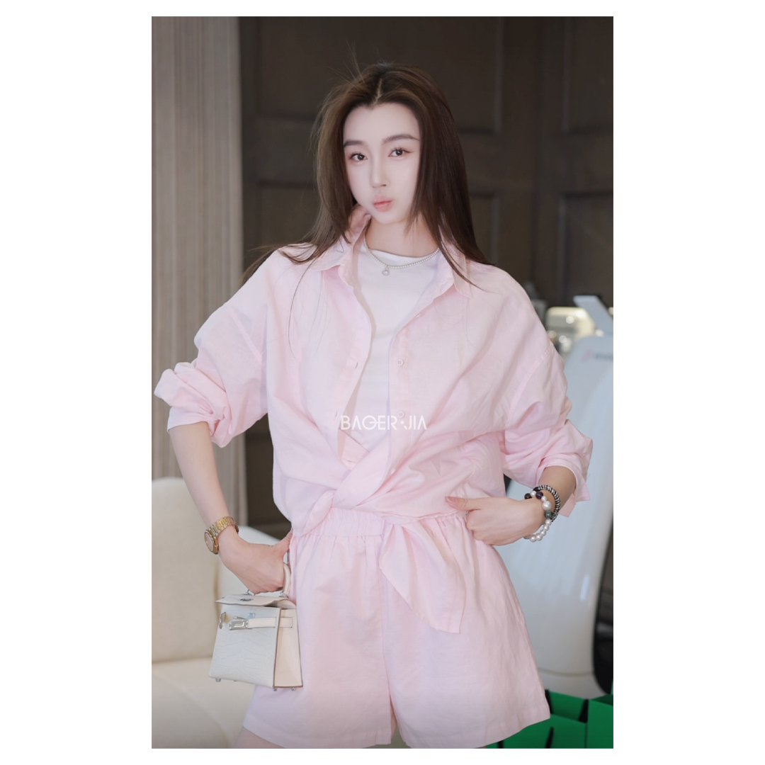 19-【马卡龙套装】宝儿家含幂BF63025204夏季新款小马刺绣上衣短裤