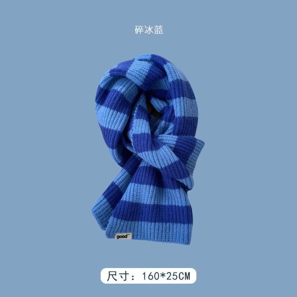 蓝色围巾女冬季氛围感加厚保暖格子防寒克莱因围脖披肩