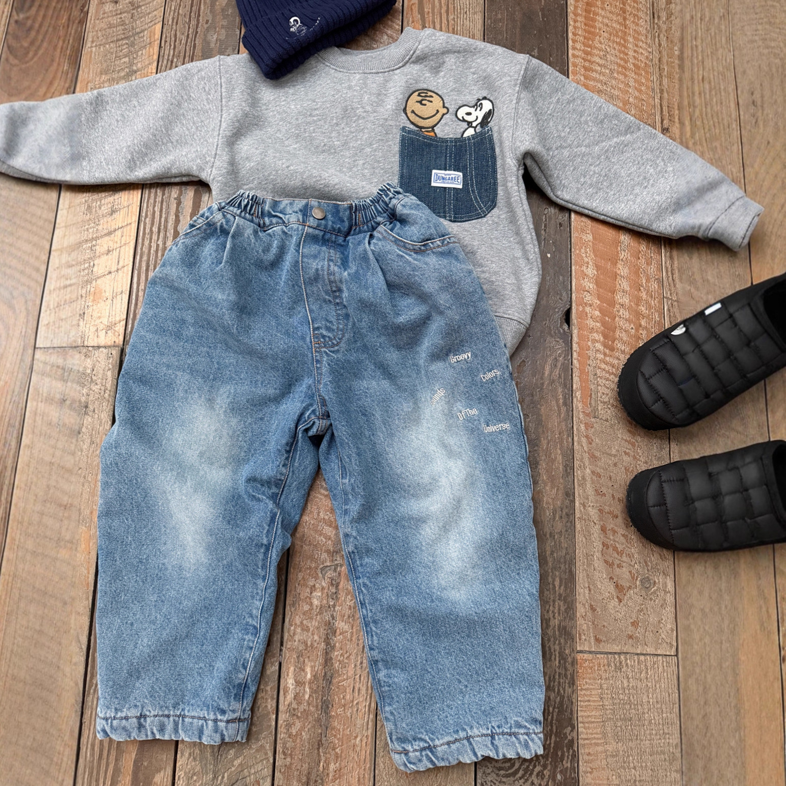 日系潮牌复古儿童加绒牛仔裤2025冬季新款男女童刺绣软牛仔宽松