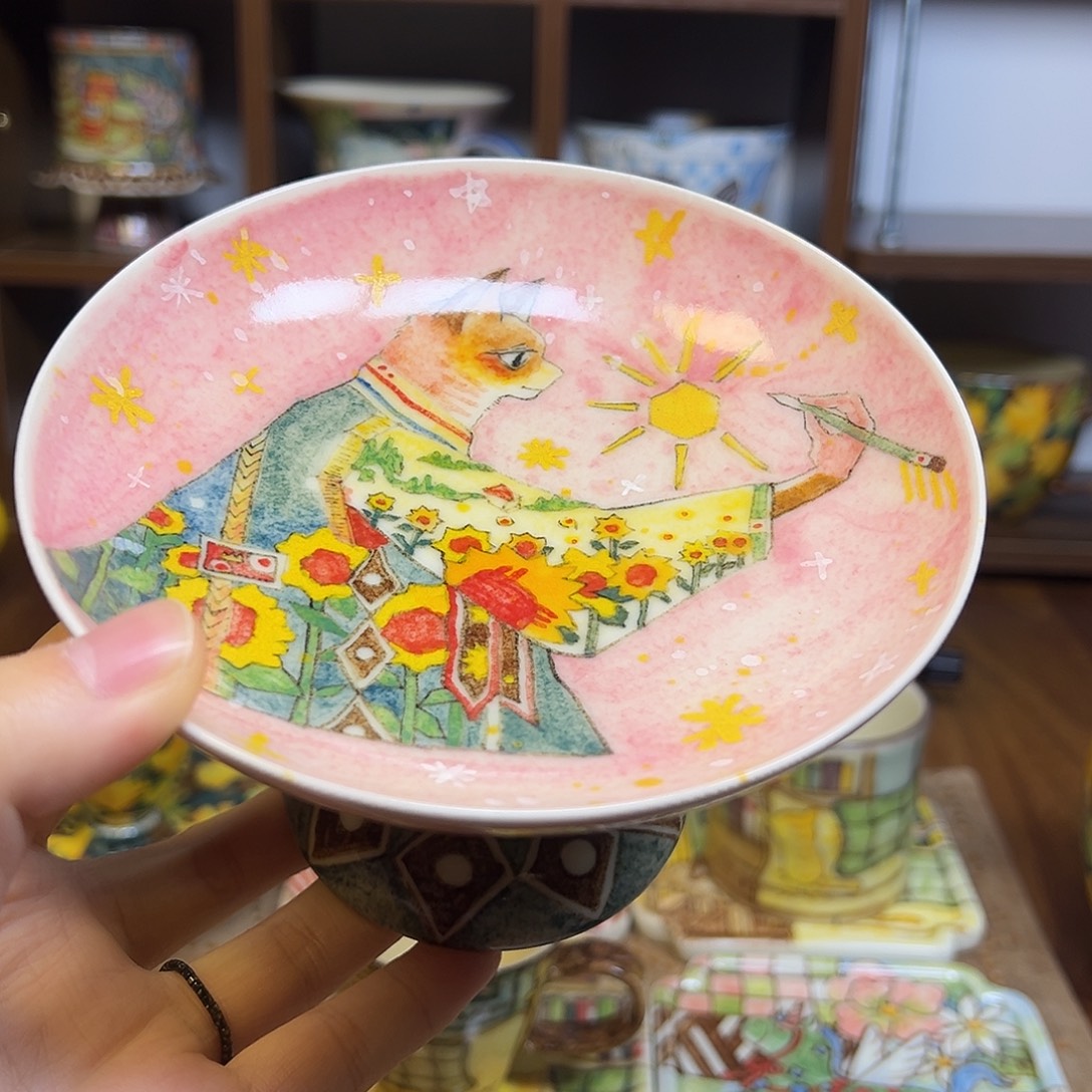 陶摆件原创手绘高温釉下彩