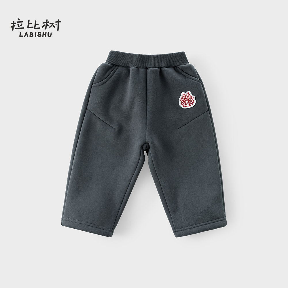 拉比树童装男童冬季加绒裤2025新款儿童保暖长裤A类宝宝新年装