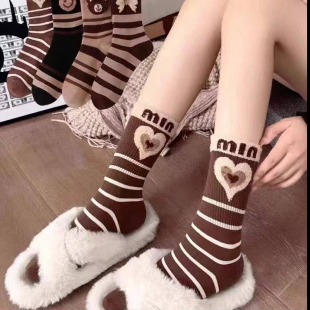【到手7双】袜子女秋冬款长筒加厚网红爆款高腰甜美可爱字母袜保暖