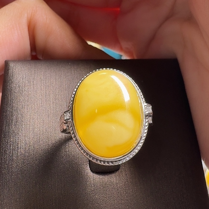 蜜蜡银S925镶嵌戒指戒指