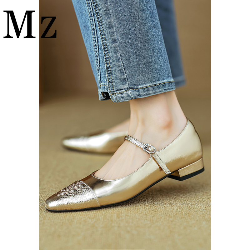Mr.Zheng/2cm/圆头浅口一字带平底休闲单鞋夏季新款法式百搭女鞋