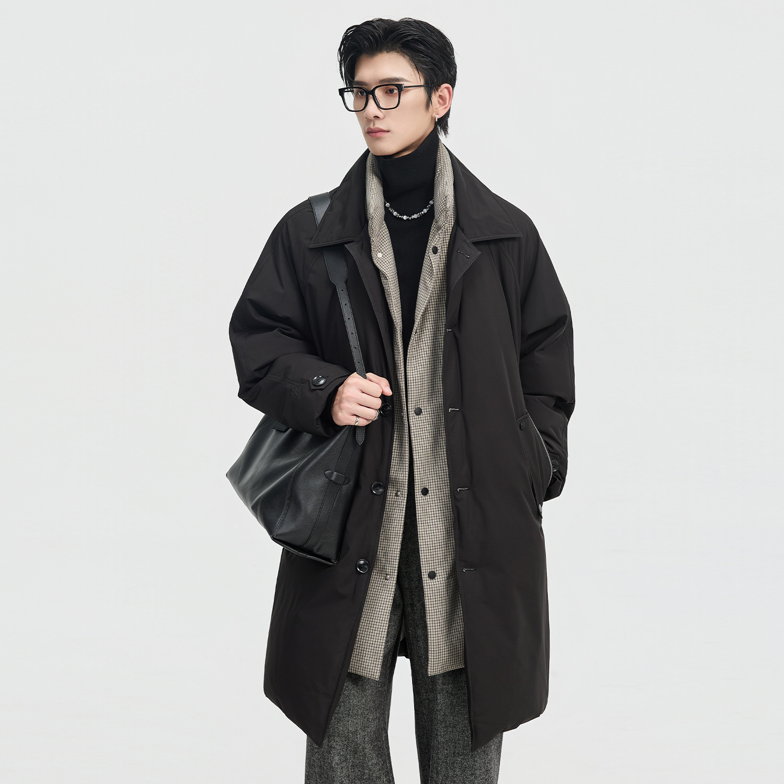 【假两件撞色】伯爵卓尔25深冬翻领中长款羽绒服男保暖外套K551627