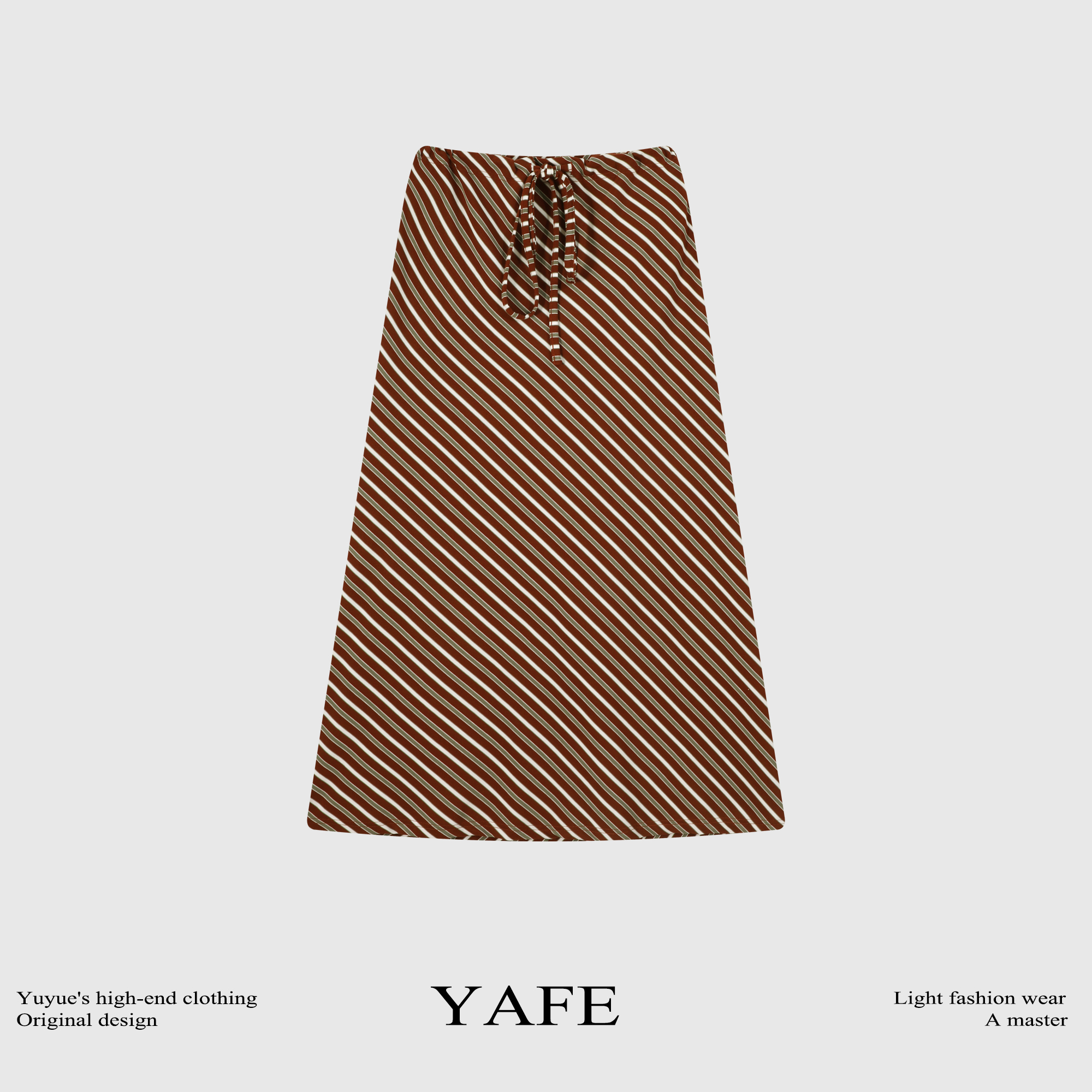 杨九七 夏季休闲风复古斜条纹半裙女撞色设计感抽绳半身裙 7655