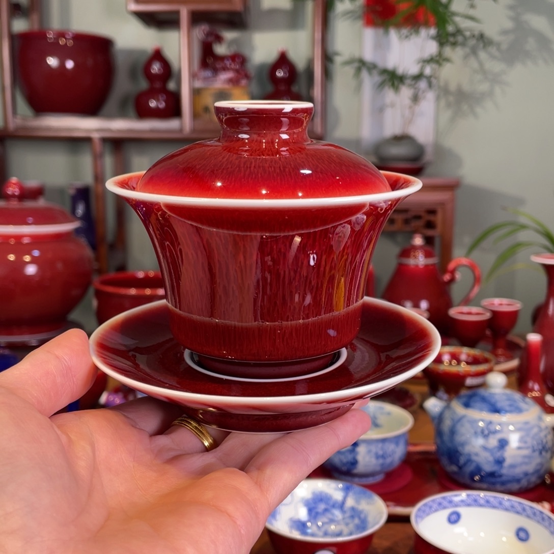 清欢雅玩原矿郎红福利马蹄盖碗