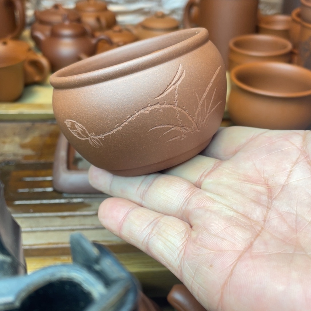 紫砂茶壶原矿底槽青手刻