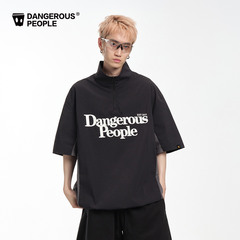 Dangerouspeople薛之谦dsp半领拉链短袖外套宽松潮牌美式运动上衣