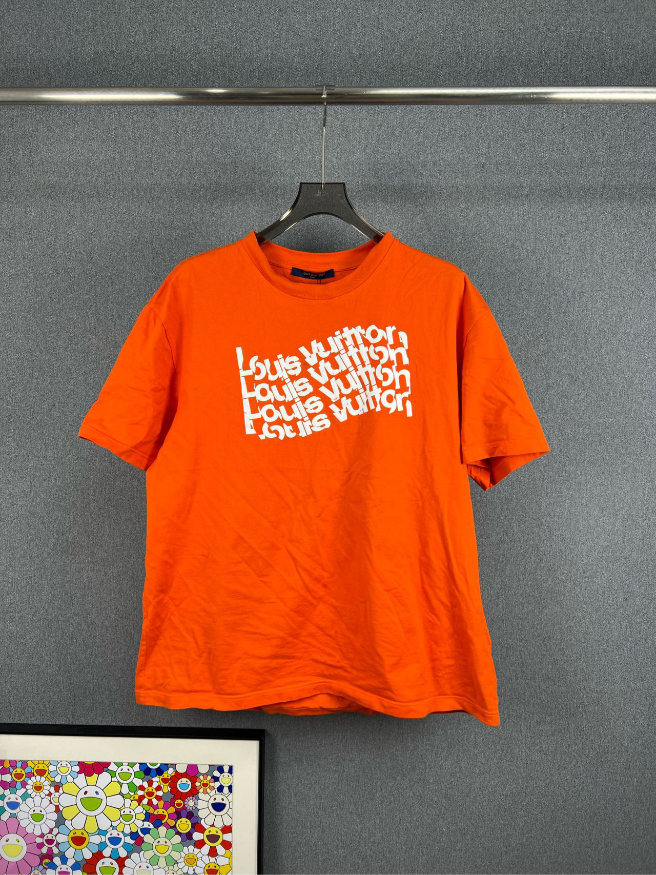 99新 LouisVuitton/路易威登 橘色弹幕LOGO短袖 4L码 98新A11569
