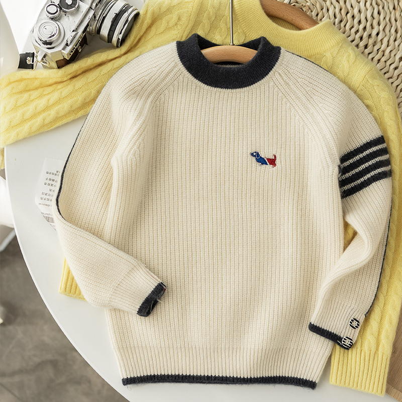 洪叶云台儿童纯羊绒衫插肩袖元宝针加厚男女童毛衣宝宝打底衫