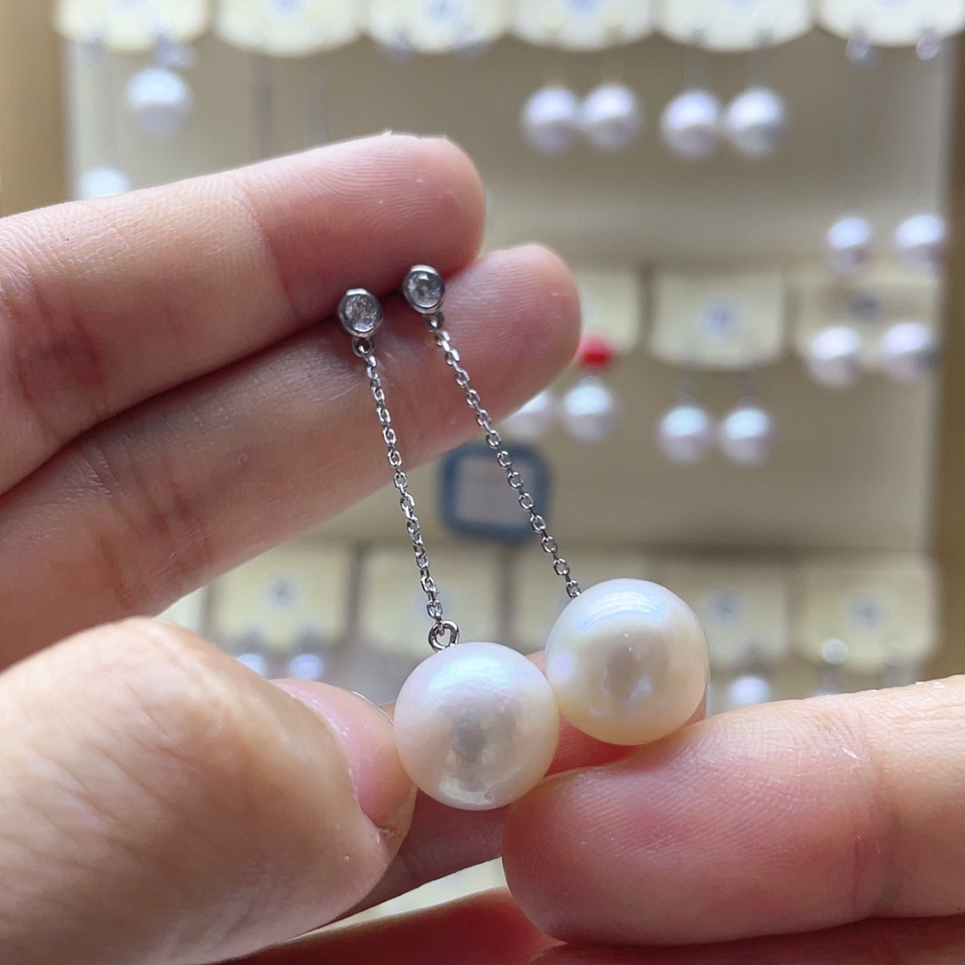 银S925镶嵌淡水珍珠耳饰