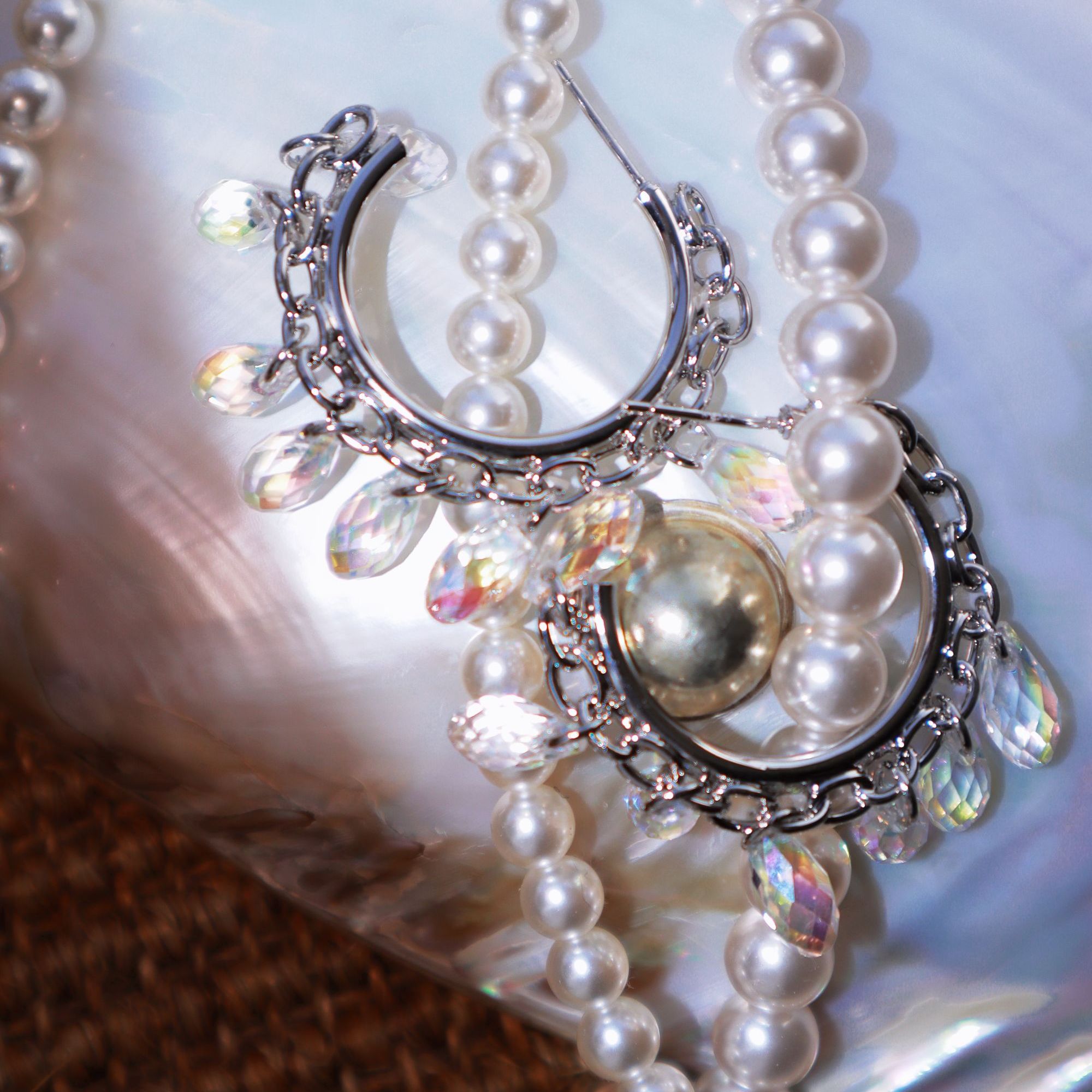 KEYT 铜合金琉璃耳饰 水滴吊坠银色环耳圈A36