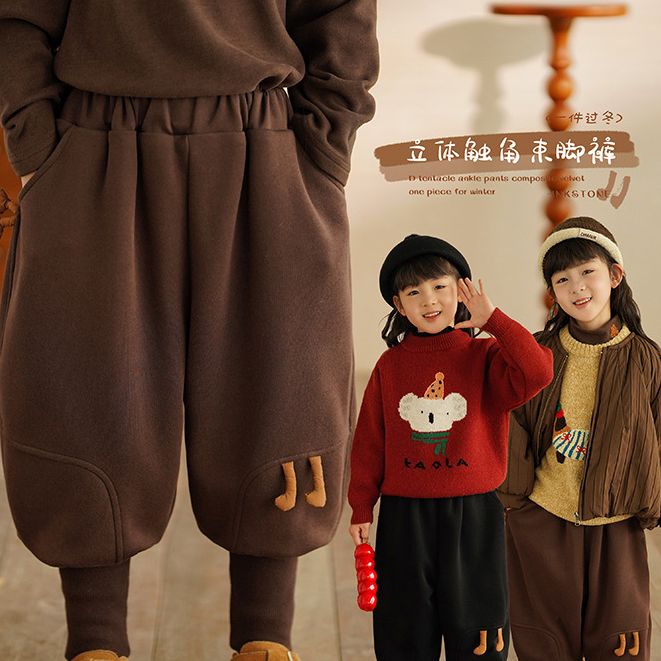砚台家童装女童加绒束脚裤2025秋冬新款儿童运动卫裤女宝宝长裤子