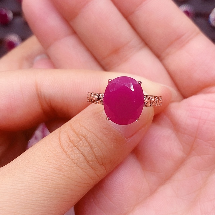 戒指红宝石银S925镶嵌