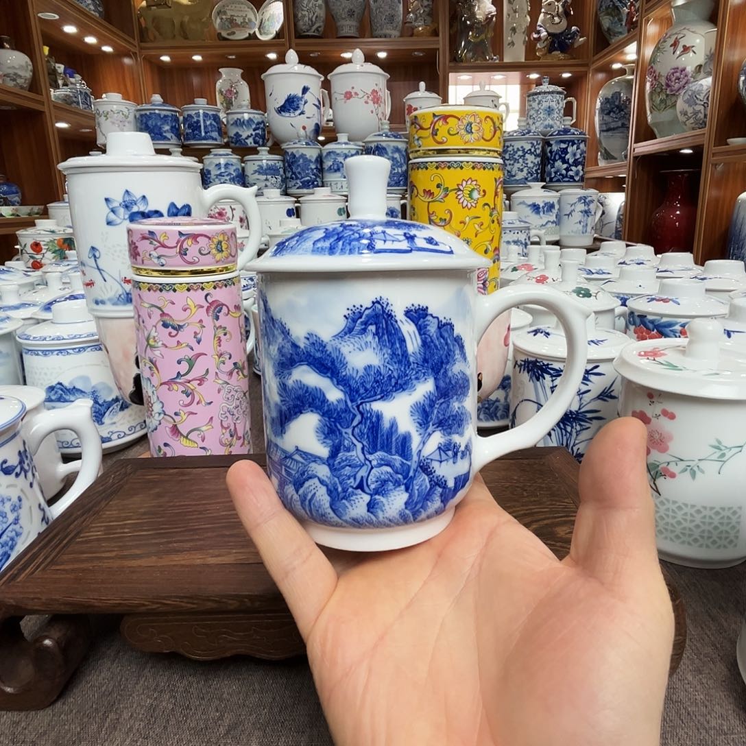 小***小陶瓷盖子款手绘高山流水单杯370cc