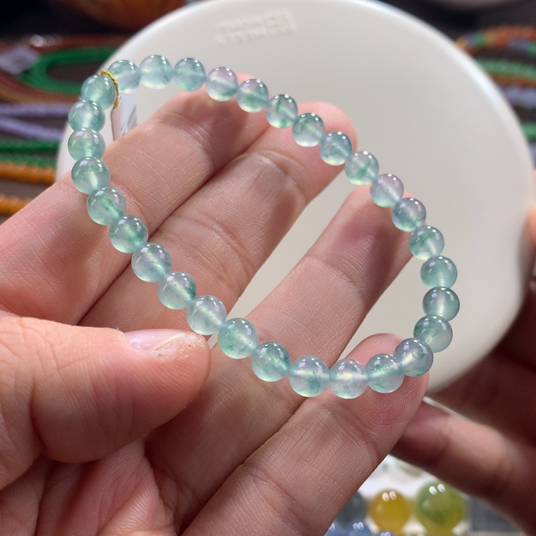 翡翠未镶嵌手链高冰薄荷绿飘花单圈 卡5.8